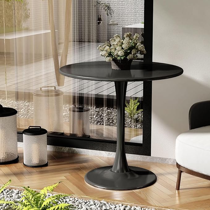 24" Tulip Table for 2-3 Persons Modern Round Dining Table, Mid-Century Dining Room Table Wooden MDF Circle Small Leisure Coffee Tables for Kitchen Living Room (Black, 24")