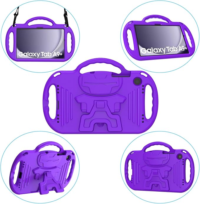 Kids Case for Samsung Galaxy Tab A11+ Plus/A9+ Plus 11 Inch Case with Strap Shockproof Lightweight Handle Stand 2025/2023 Model with Lanyard Black