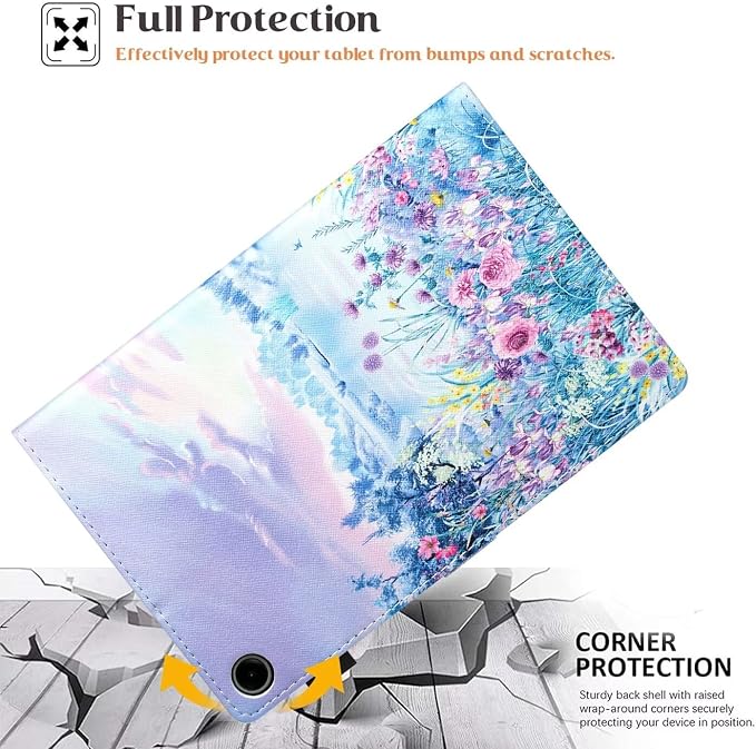 Case for Samsung Galaxy Tab A9 8.7 Inch 2023 (SM-X110/X115/X117) Suede Embossed Flower Flip Stand Protective Shell with Pen Holder &amp Card Slot No Smart Auto Wake/Sleep Function Brown