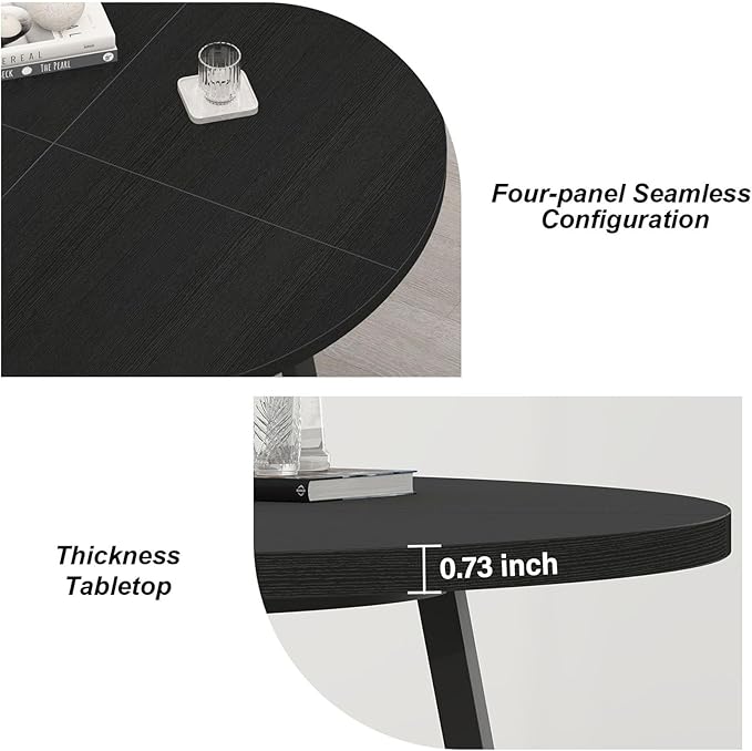 LVB 51 Inch Black Round Dining Table, Modern Wood Metal Kitchen Table, Industrial Small Dinner Room for 4 to 6 People, Circle Coffee Dining Room for Home Kitchen Living Room, Black Oak
