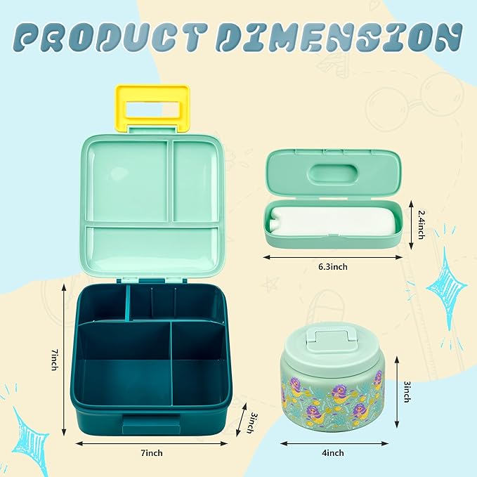 Bento Lunch Box for Kids with 8oz Soup Thermo Leak-Proof Lunch Food Containers with Snack Sauce Container for Kid Girls Boys to School