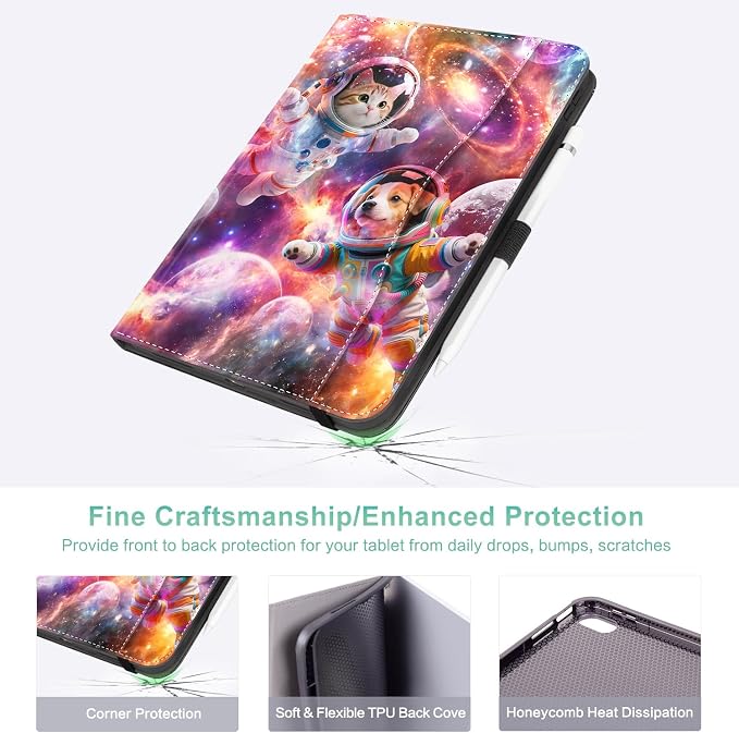 Lokigo Case for iPad (A16) 11th/10th Generation Aurora Forest | for iPad 11th-11 Inch/10th-10.9 Inch Stand Cover Pencil Holder/Hand Strap/Pocket Support Touch ID Auto Wake/Sleep