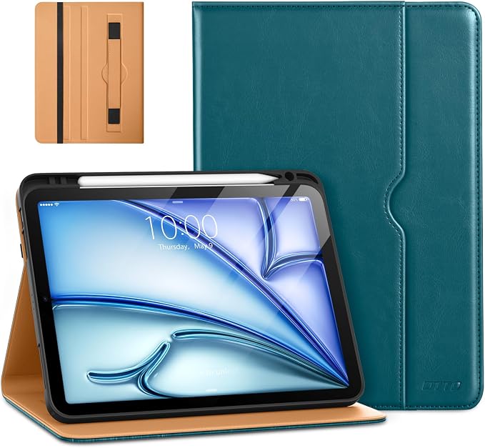 DTTO for iPad Air 11-inch Case M4/M3/M2 (2026/2025/2024) iPad Air 5th / 4th Generation (2022/2020) Premium Leather Business Folio Stand Cover with Pencil Holder - Auto Sleep/Wake Brown
