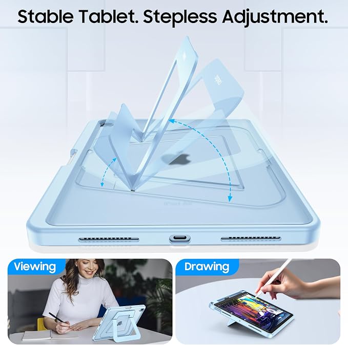 Fintie Shockproof Case for iPad Air 11-inch &amp iPad Air 5th/4th Gen 10.9 in | Slim Frosted Hard Back Cover Multi-Angle Viewing Built-in Kickstand &amp Pencil Holder Anti-Scratch Black