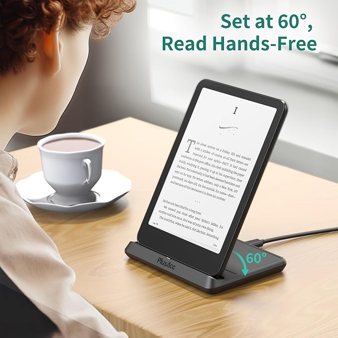 PlusAcc Wireless Charging Dock for Kindle Paperwhite Signature &amp Phones | Colorsoft Signature Edition Foldable Charger Stand Compatible with iPhone 15 Pro Max