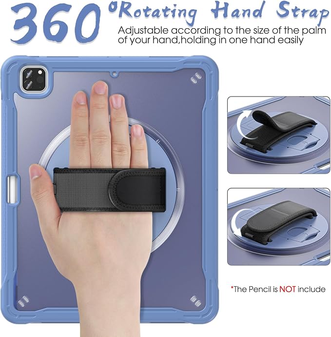 BRAECNstock Full-Body Case for iPad Air 13/Pro 12.9(3-6th)Khaki | Drop-Proof Case with Pencil Holder &amp Screen Protector | 360° Stand for Hands-Free Travel Strap | DIY-Friendly Frosted Back