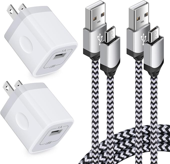 Android Phone Charger Micro Cable4-Pack Wall Plug 1A/5V Power Adapter with 6ft Nylon Braided Fast Charging Micro USB Cord Compatible Samsung Galaxy S7 S6 Edge S4 Note 5 Moto G5 Plus E4 G6 Play HTC