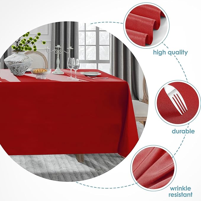 VidaFete 2 Pack 90 * 132inch Rectangle Table Cloth Polyester, Stain Wrinkle Resistant Polyester Dining Table Cover for Kitchen Dinning Party Wedding Rectangular Table Buffet Decoration(Red)