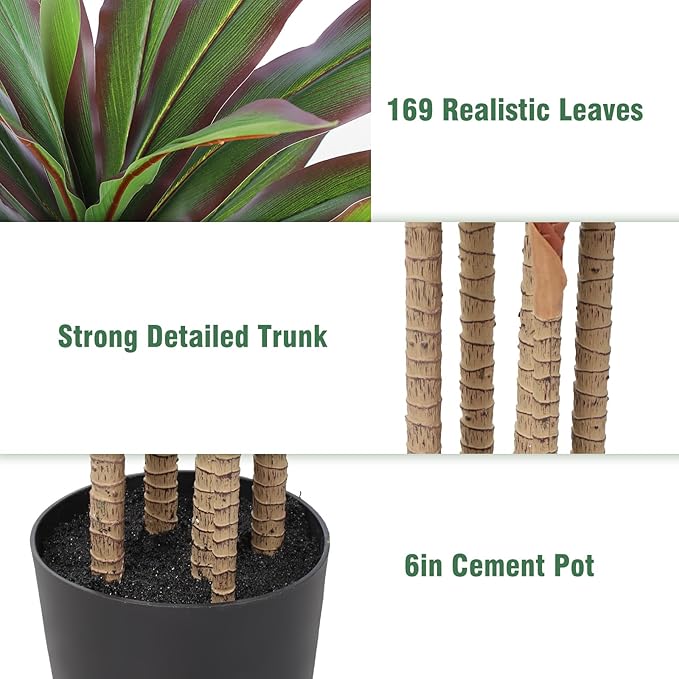Dracaena Artificial Plant 6ft Red Yucca Silk Tree Faux Plants Indoor Tall Fake House Floor Plants Realistic Artificial Trees for Home Office Decor Indoor Outdoor Housewarming Gift