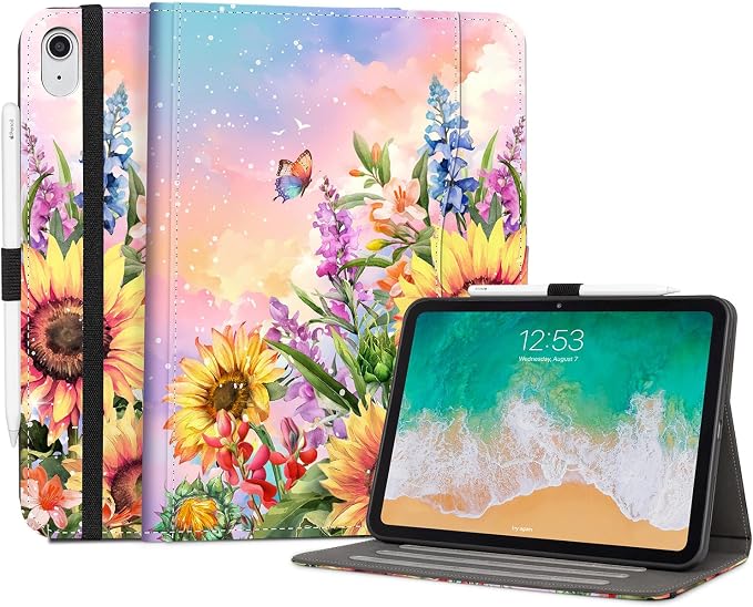 Lokigo Case for iPad (A16) 11th/10th Generation Aurora Forest | for iPad 11th-11 Inch/10th-10.9 Inch Stand Cover Pencil Holder/Hand Strap/Pocket Support Touch ID Auto Wake/Sleep