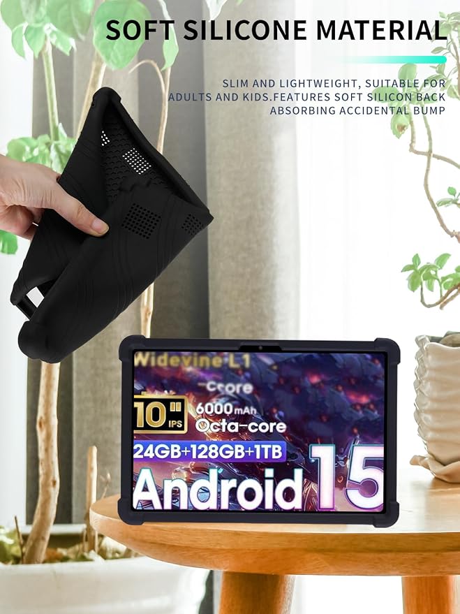 Case for Raemond K80 Tablet 10 Inch Android 15WUNIAK Hollow Back DesignHeat Dissipation Shockproof Lightweight Adjustable Kickstand Silicone Shell&ampKids Friendly Soft CaseBlack