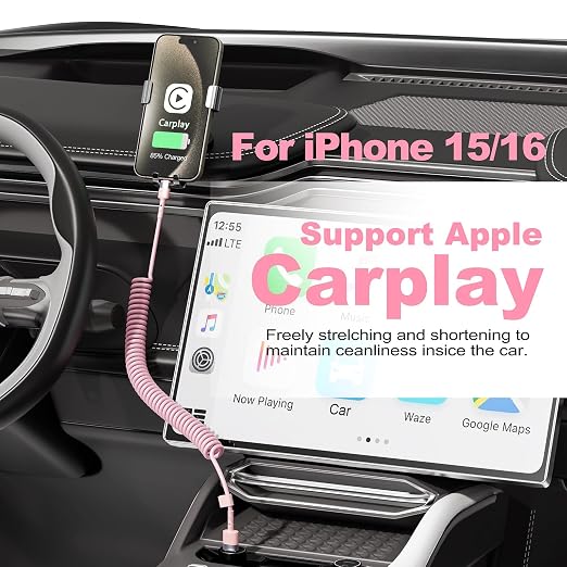 2Pack CarPlay USB A to USB C Coiled Charge Cable for iPhone 15Short Car/Uber Charging Cord Sync Data Retractable Charger for iPhone 15/16 Pro Max Samsung for Apple CarPlay &amp Android Auto-4Ft Pi
