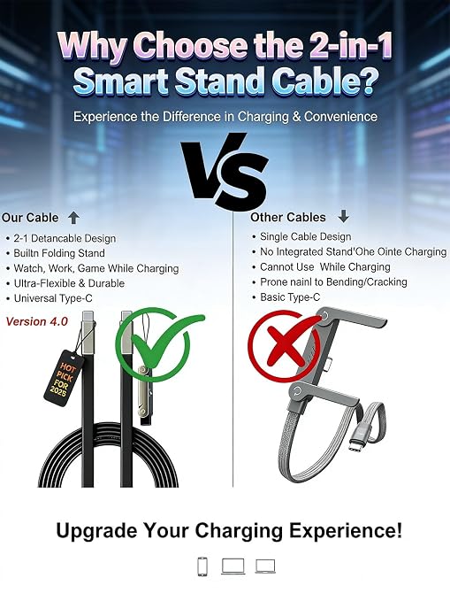 Detachable 240w Super Fast Charging 2-in-1 Charging Cable with Phone Charger Invisible Stand Flat Phone Charger Type-C 90 Degree 240w Stand Data Cable Right Angle Sideways(Data cable set1PC Black)