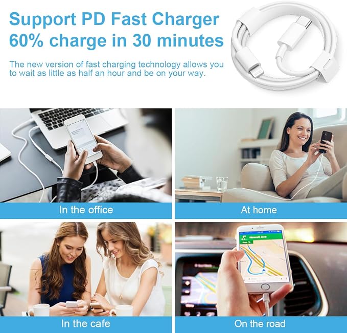 iPhone Charger Fast Charging 3+3Pack 20W USB C Charger with Lightning Cable | For iPhone 14/13/12/11/Pro/Pro Max/Mini/Xs Max/XR/X iPad