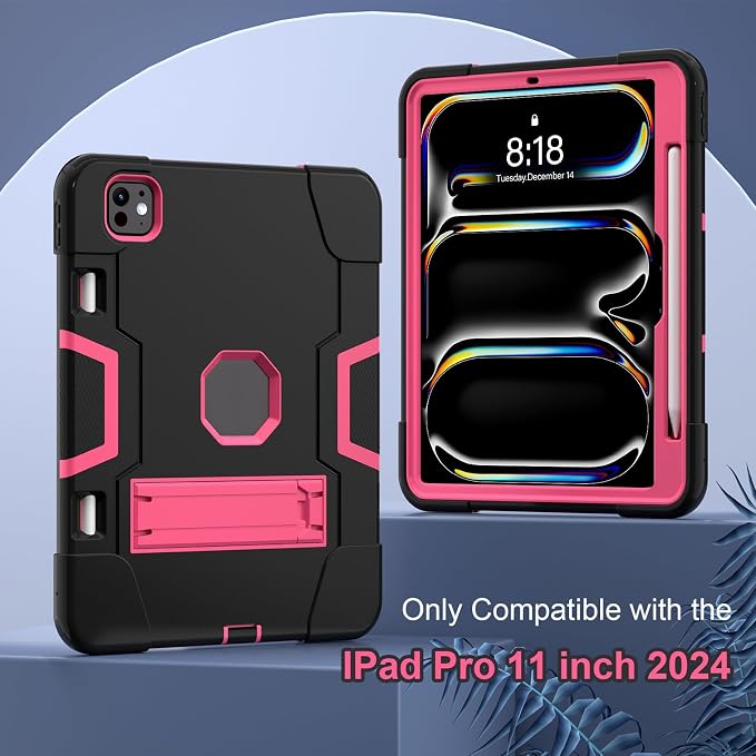 Tablet case for iPad Pro 11 Inch 2024 (5th Gen)Hard PC Soft Silicone Protective Kickstand tab Case for iPad Pro 2024 11 (Model: A3006/A2836/A2837) Pencil Holder Kickstand Cover Black