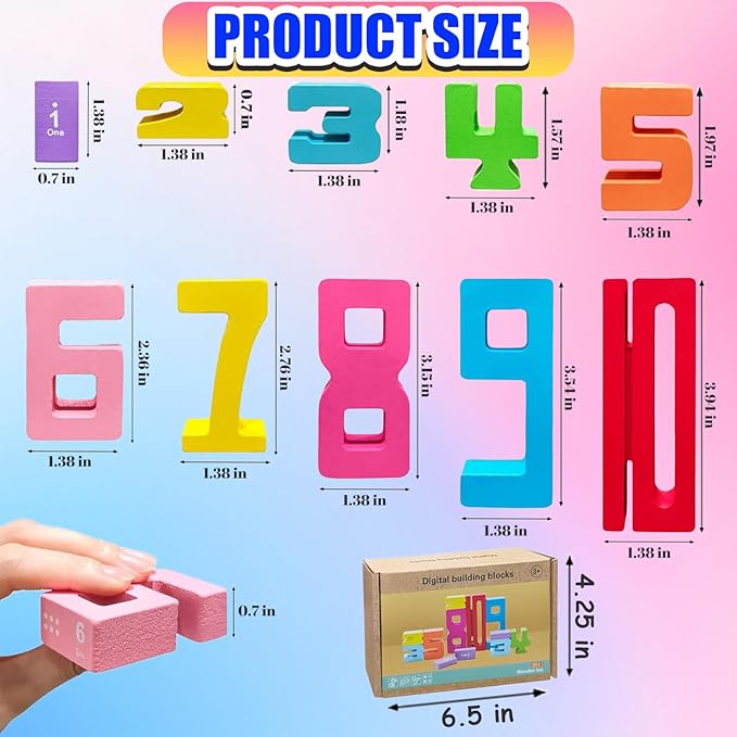 Montessori Math Blocks for Kids Ages 3-8 | 20PCS Wooden STEM Learning Toys with Balance Game | Self-Checking Number Puzzles & Counting Cubes | Toddler Educational Building Set