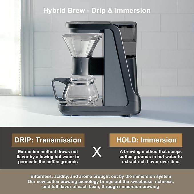 Tiger Hybrid Automatic Coffee Maker | Pour Over & Immersion Coffee Machine | 3 Brew Modes (Classic, Immersion, Iced) | Precision Temp Control | Japanese Design | 24 oz (0.72L) Glass Carafe | Black