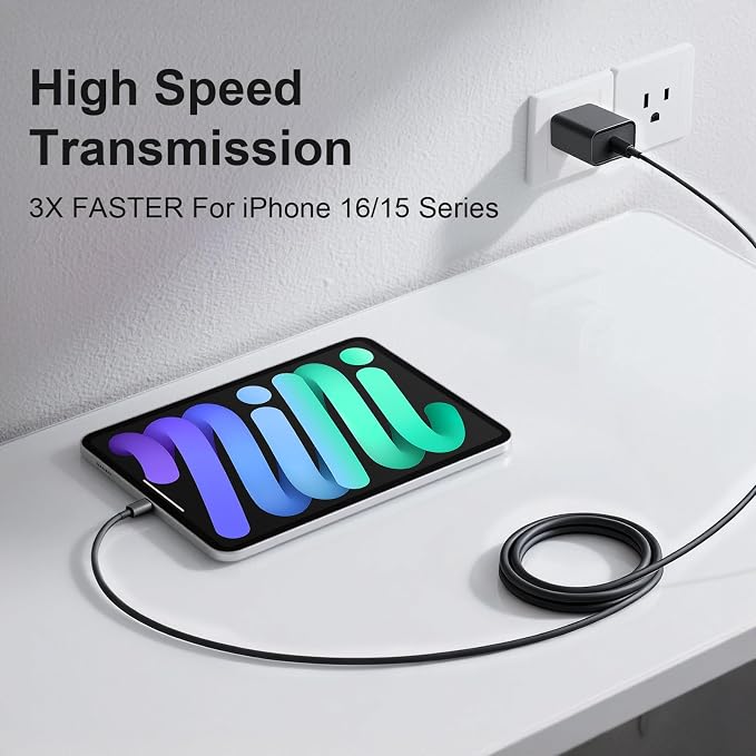 iPhone 17 16 Charger Fast Charging Extra Long 10FT USB C Charger(Black) | for iPhonesiPadsTabletsAndroid devices[ETL SAFETY CERTIFIED] 20W Type C Charger Block with Fast Charging USB C Cables