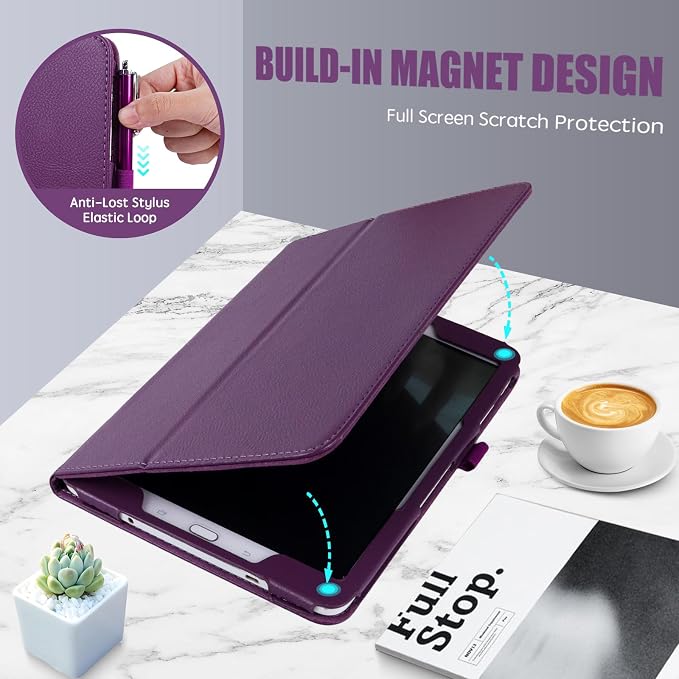 Slim Leather Case for Samsung Galaxy Tab A 9.7 Inch 2015 (SM-T550 T555 P550 P555) Multi-Angle Stand Full-Protective Tablet Cover Book Case with Stylus PenScreen Film (Black)