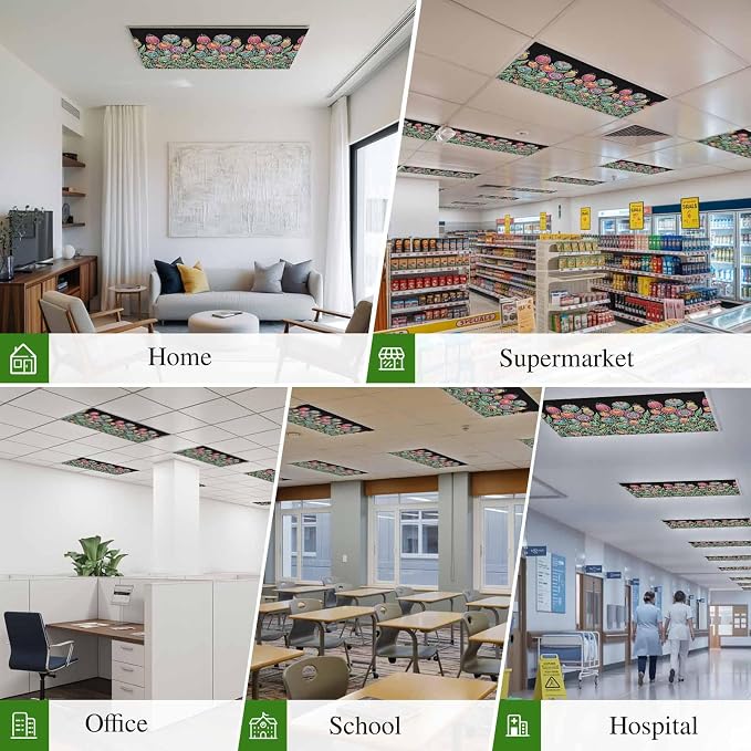 Fluorescent Light Covers for Ceiling Lights Colorful Flowers Magnetic Light