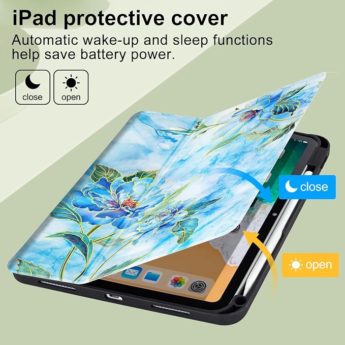Vimorco for iPad Air 11 Inch Case M4/M3/M2 iPad Air 5th/4th Gen 10.9 Inch Cases Multi Angle Case for iPad Pro 11 Inch 4th/3rd/2nd/1st Generation Pencil Holder&ampAuto Wake&ampFoldable Blue Flowe