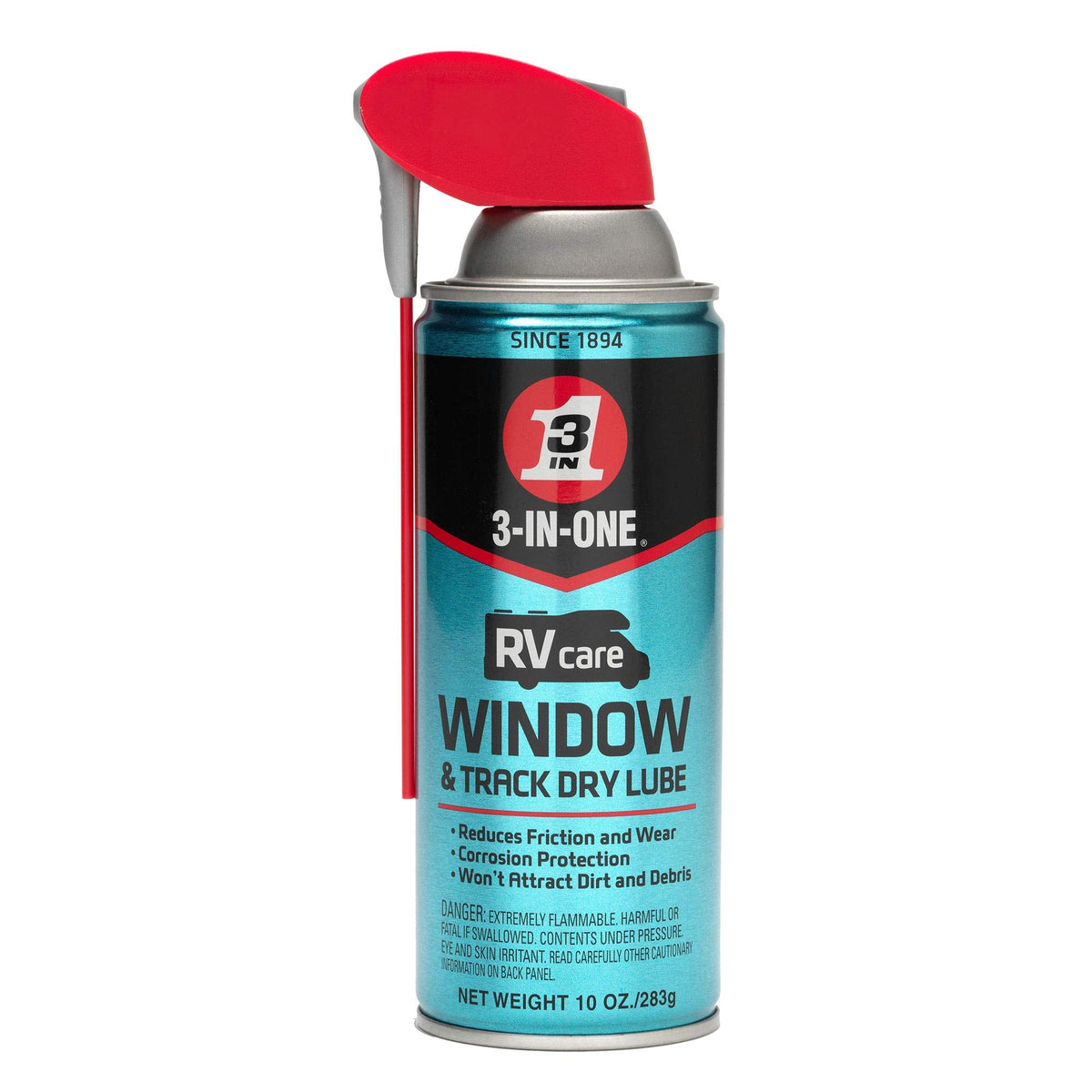 3-IN-ONE RVcare Window & Track Dry Lube with SMART STRAW SPRAYS 2 WAYS, 10 OZ