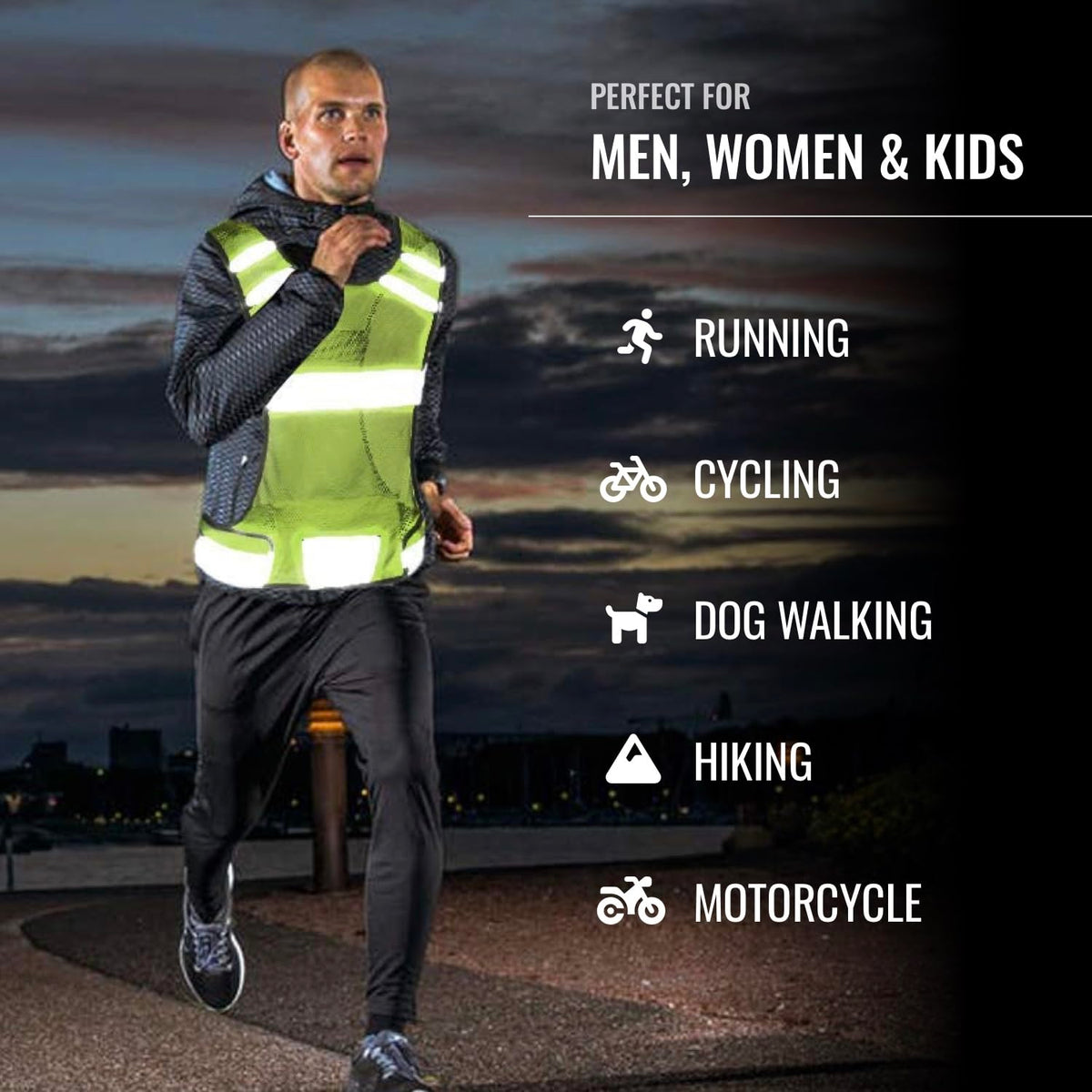 Mesh Safety Vest with Pocket & 2 Wrist Bands, High-Visibility Running Vest