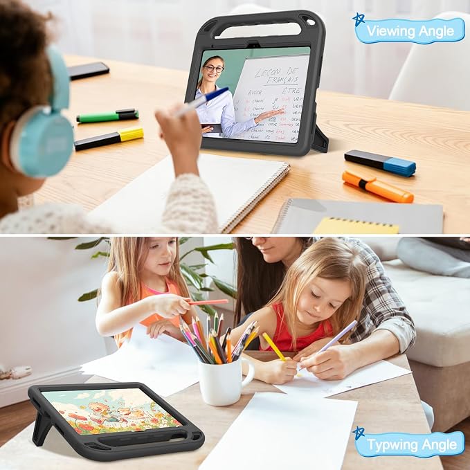 TIRIN Kids Case for iPad A16 11th Generation 2025/iPad 10th Generation 2022 with Built-in Screen Protector Shockproof Handle Stand iPad Case for Kids Black