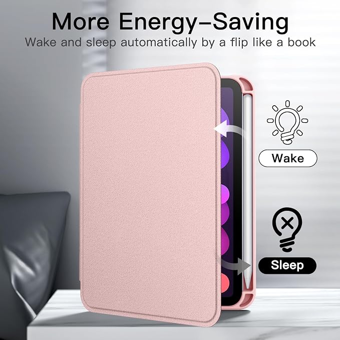JETech Folio Case Cover for iPad mini A17 Pro/6th Gen (2024/2021) Black | Multi-Angle Stand Cover Pencil Holder Slim Protective Cover Auto Wake/Sleep