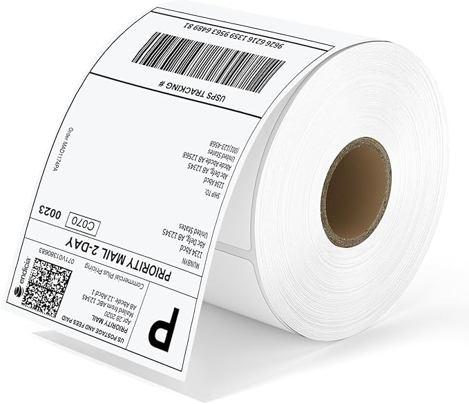 MUNBYN 130B Bluetooth Thermal Label Printer+Thermal Direct Shipping Label (Pack of 500 4x6 Per Roll Labels)+White Label Holder