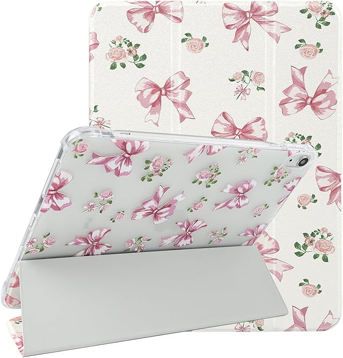 Lovmooful for iPad 9/8/7 Gen Case with Pencil Holder Cute-Bear Flower | Fit for iPad 9/8/7 (10.2-Inch2021/2020/2019 Model9th/8th/7th Generation)Soft TPUTrifold StandProtectiveGirly