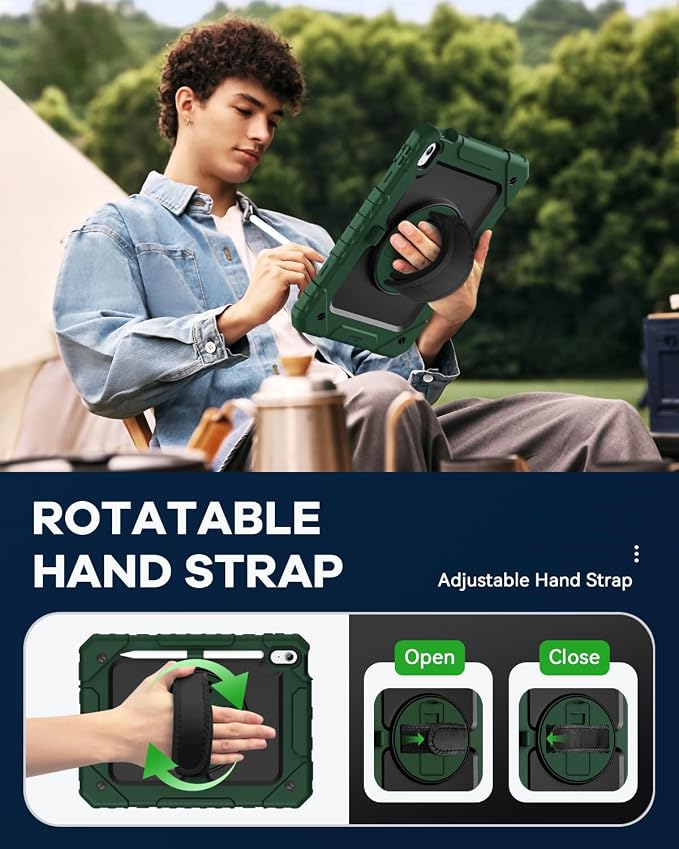 Cantis Case for iPad 9th/8th/7th Generation with Screen Protector iPad 10.2 Case 2021/2020/2019 with 360 Degree Rotating Stand/Shoulder Strap/Pencil Holder Alpine Green