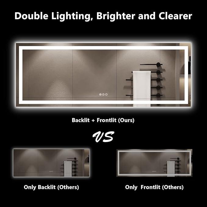 YEELAIT 96x36 Inch LED Bathroom Mirror with Lights Front and Backlit Lighted Vanity Mirror for Bathroom Wall with 3 Colors Dimmable Anti-Fog Memory Shatter-Proof IP54 Waterproof Horizontal/Vertical