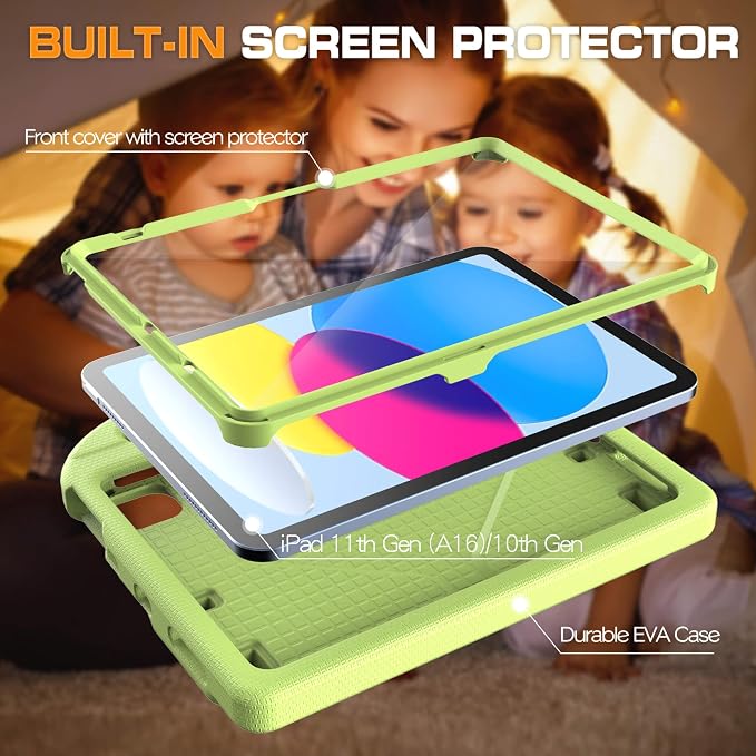 Kids Case for iPad (A16) 11th Generation 11 Inch 2025/iPad 10th Generation 10.9 Inch 2022 with Screen Protector and Pencil Holder Shockproof Handle Stand Cover for iPad 11/10 Gen Blue