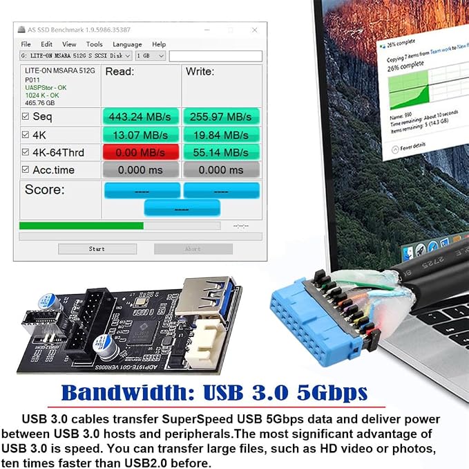 cablecc 5Gbps Type-E USB 3.1 Front Panel Socket &amp USB 2.0 to NVME NGFF M-Key Express Card VL805 Adapter for Motherboard