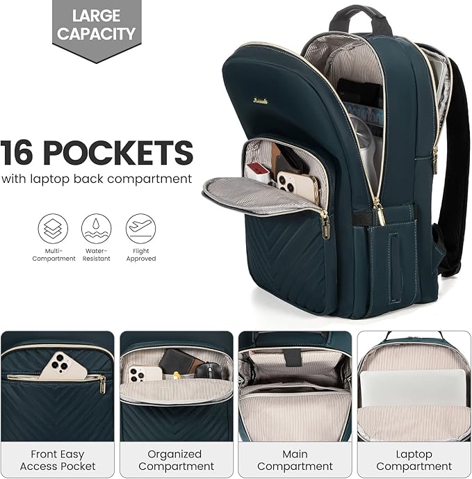 LOVEVOOK Laptop Backpack for Women 18.4 inch,Cute Womens Travel Backpack Purse,Professional Laptop Computer Bag,Waterproof Work Business College Teacher Bags Carry on Backpack with USB Port,Blue-green