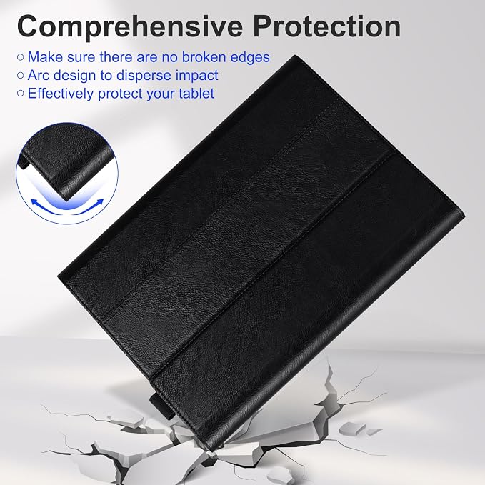 Leather Case for Microsoft Surface Pro 7+/7/6/5/4 12.3 Tablet Case | Premium Leather Folio Cover with Type Cover Keyboard &amp Stylus Pen HolderMagnetic Closure Protective CaseClassic Black