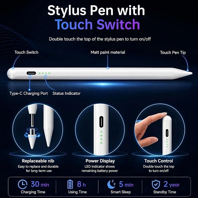 Stylus Pen for Galaxy Tab A11 Plus WithoutBluetooth for Samsung Galaxy Tab A11 A9+ A9 A8 A7 Lite Stylus Pen Replacement Fast Charge+Free 2 Tips (Black)