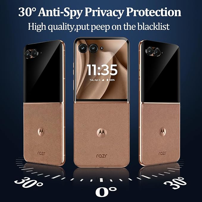 3+3 Pack for Motorola Razr+ 2024/2025 Front Privacy Screen Protector + Camera Protector3D Curved Full Cover Tempered Glass[Anti-Spy] Bubble Free Screen Protector for Razr 60 Pro/ 50 Ultra