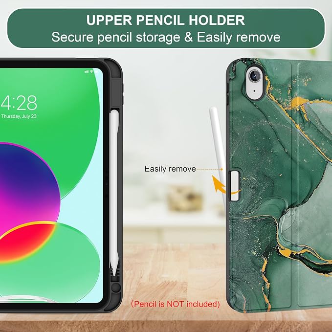 Soke for iPad (A16) 11th/10th Gen Case with Keyboard Black Marble | For iPad 11/10.9 inch(2025/2022) 7 Color Backlight Magnetic wireless Detachable Keyboard Case Built-in Pencil Holder