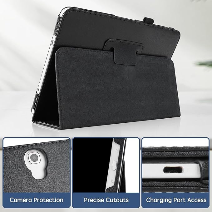 Slim Leather Case for Samsung Galaxy Tab A8 10.5 Inch 2022 (SM-X200 X205 X207) Multi-Angle Stand Full-Protective Tablet Cover Book Case with Stylus PenScreen Film (Black)