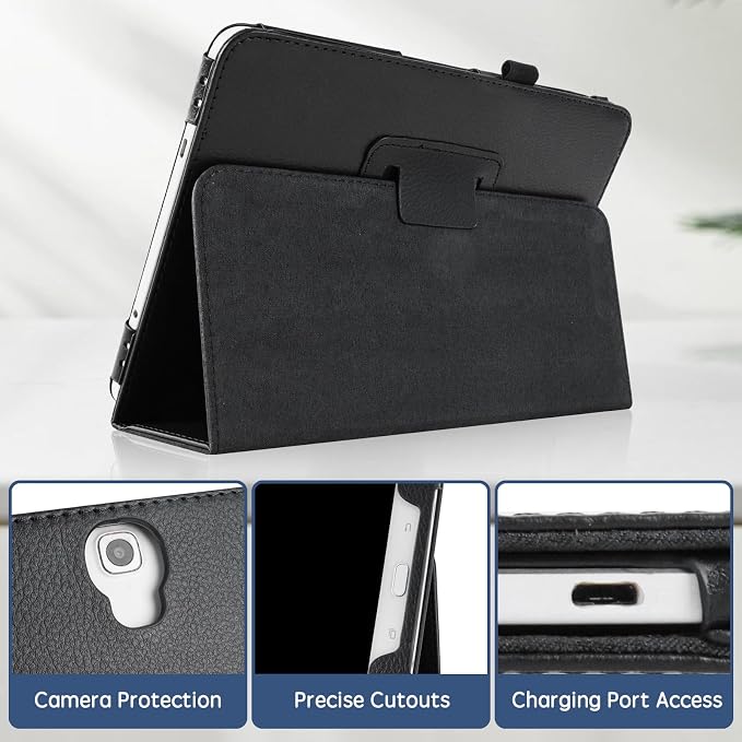 Slim Leather Case for Samsung Galaxy Tab A 9.7 Inch 2015 (SM-T550 T555 P550 P555) Multi-Angle Stand Full-Protective Tablet Cover Book Case with Stylus PenScreen Film (Black)