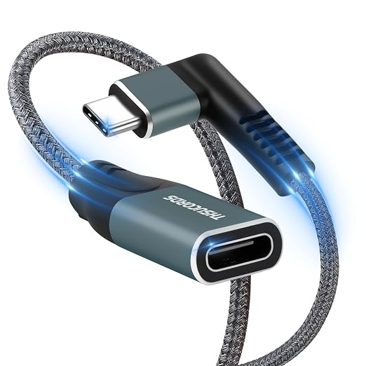 Thsucords 100W USB C Extension Cable 0.3FT 2Pack 10Gbps 90 Degree Right Angle USB C 3.2 Male to Female Extender Fast Charging Cord Compatible with MacBookiPad ProNintendo SwitchSteam Deck