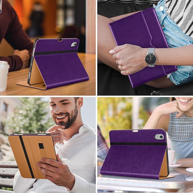DTTO for iPad Air 11-inch Case M4/M3/M2 (2026/2025/2024) iPad Air 5th / 4th Generation (2022/2020) Premium Leather Business Folio Stand Cover with Pencil Holder - Auto Sleep/Wake Brown