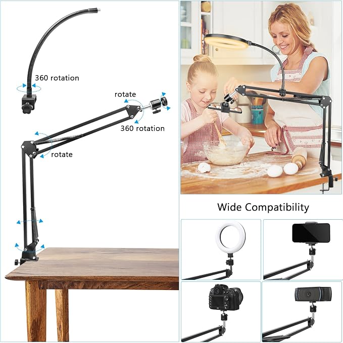 Photo Copy Pico Projector StandChromlives Overhead Tripod Video Stand for PhoneAdjustable Tabletop Overhead Phone MountGooseneck Mini Tripod Stand for Teaching Streaming Baking Crafting