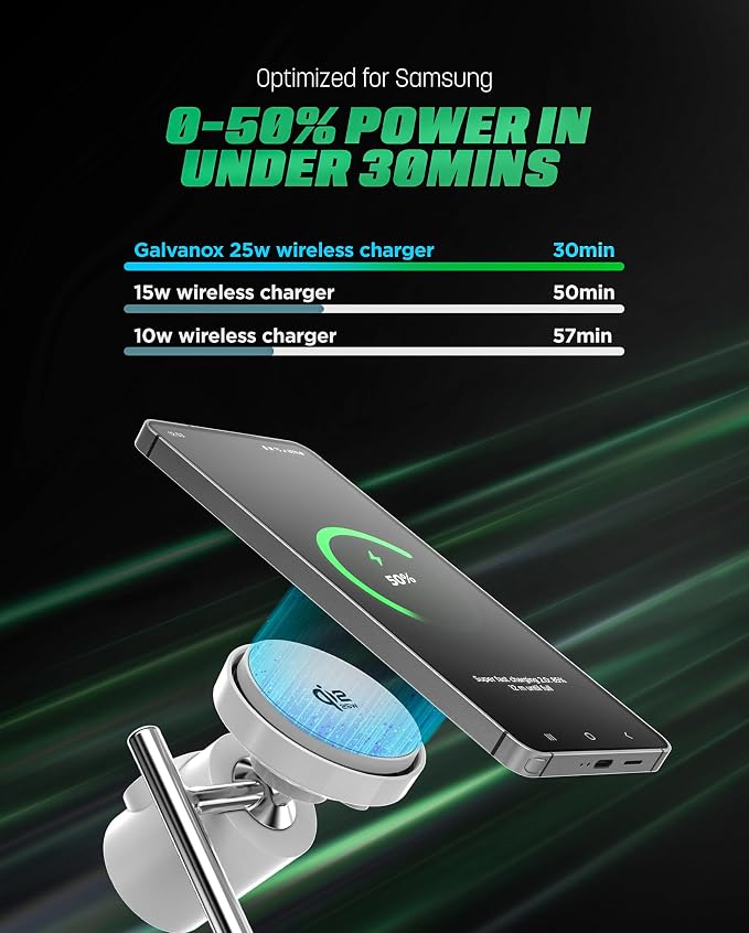 Galvanox Qi2.2 25W Magnetic Wireless Charging Stand for iPhone - 3 in 1 Charger Station (for iPhone Apple Watch and AirPods) with Super Fast (45W) Wall Adapter (Compatible with MagSafe)