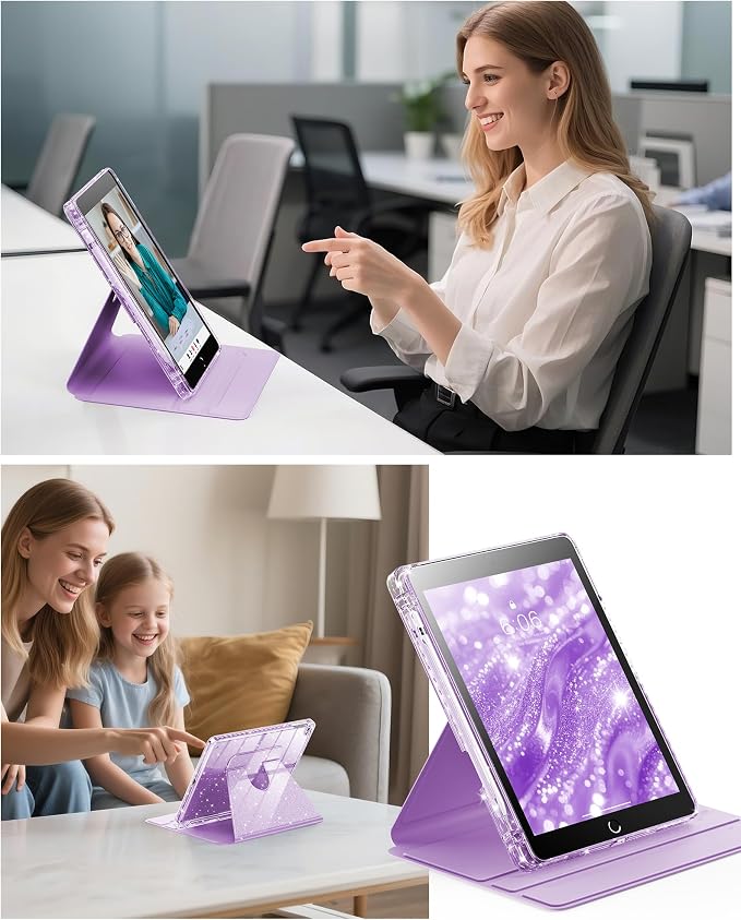 INFILAND Rotating Case for iPad 6th / 5th Generation (2018/2017) iPad 9.7 Inch Case iPad Air 2 / iPad Air 1 360 Rotating Cute Glitter Cover with Clear Back Pencil Holder (Black)