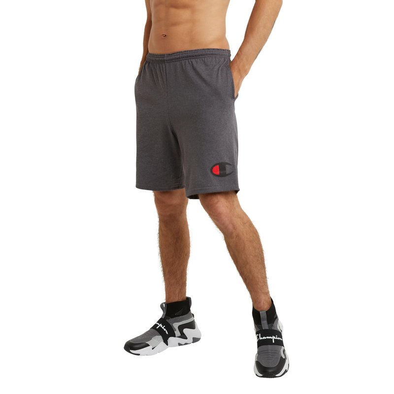 Champion Men's Graphic Jersey Short, granite Heather, Medium