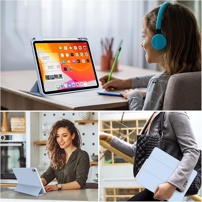 kenke Case for iPad Air 11-inch M4/M3/M2 (2026/2025/2024) iPad Air 5th/4th Generation (2022/2020) 10.9-inch Auto Sleep/Wake Slim Trifold Smart Cover with Pencil Holder Soft TPU Back Black