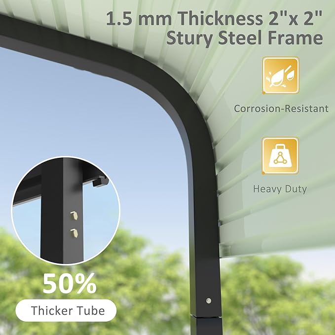 MUPATER Outdoor Carport Canopy 10' x 15', Metal Carport Tent Heavy Duty, Garage Car Shelter Shade with Metal Roof, Frame and Bolts for Car, Truck and Boat, Grey